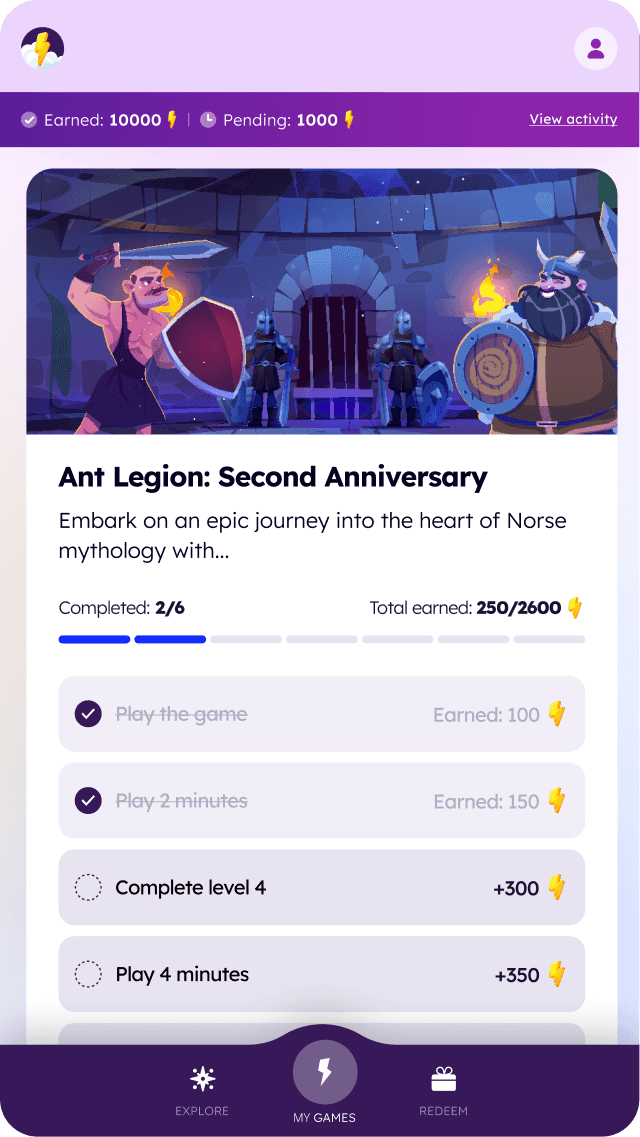 Loyalty game progress screen