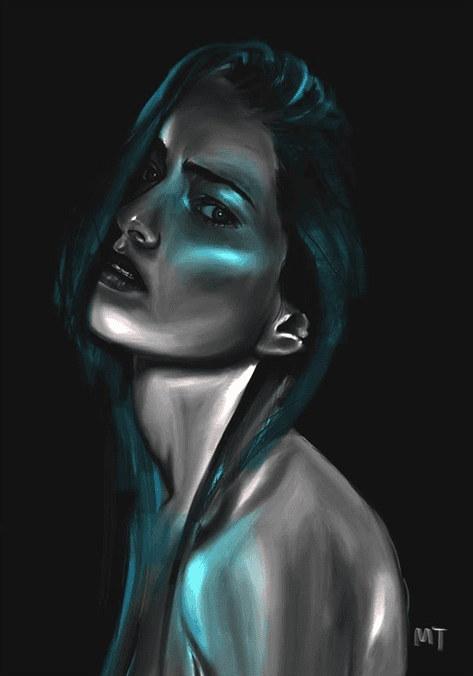 Digital portrait in deep blue tones