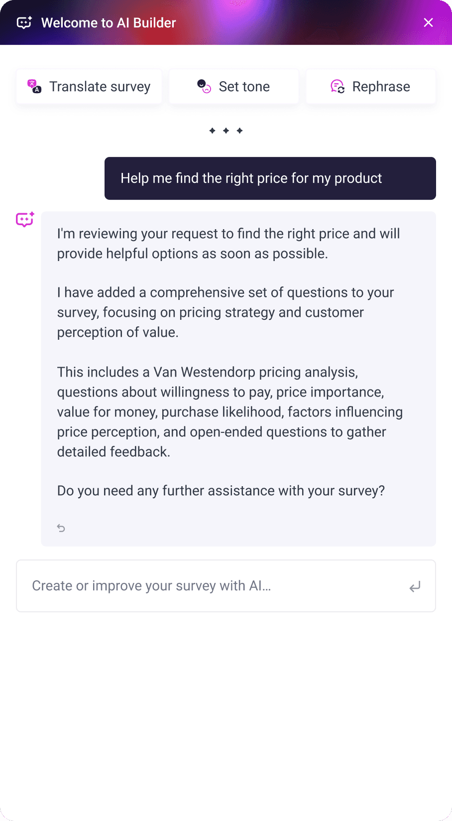 AI Builder chat interface