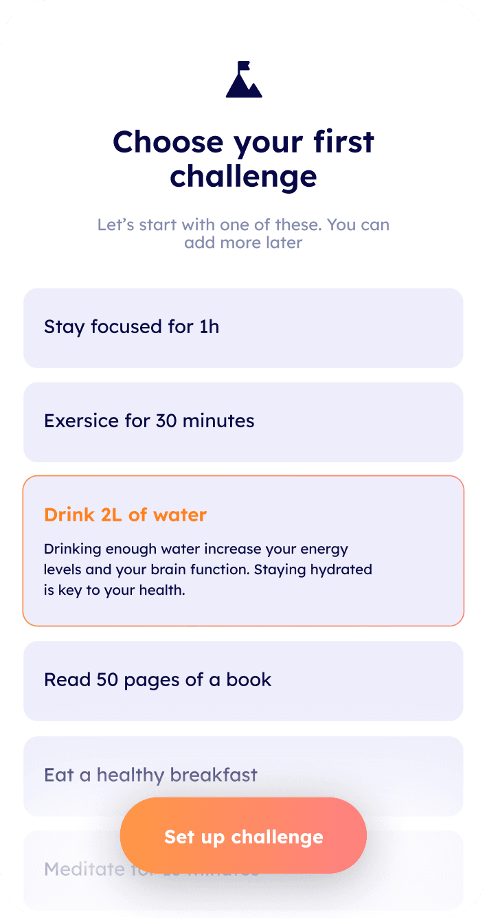Minddy first challenge screen