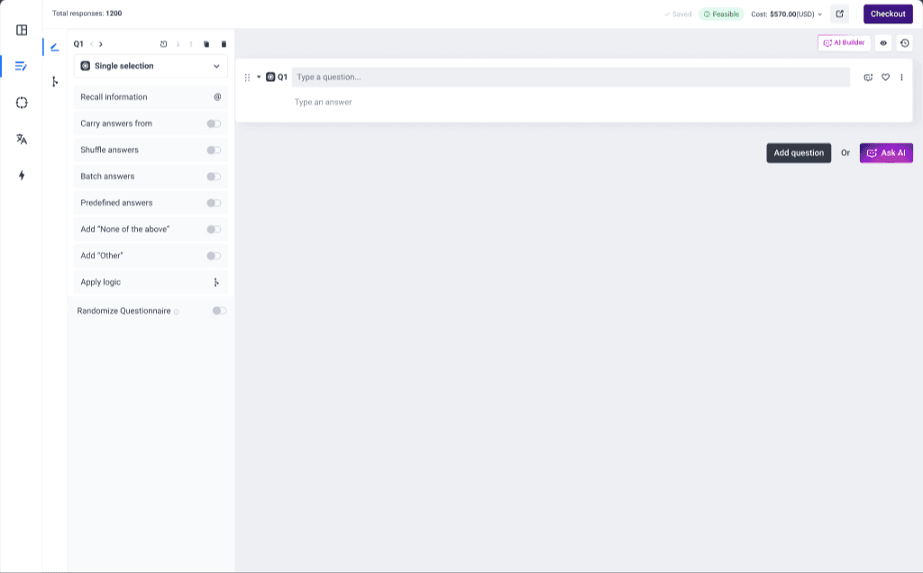 First question added with empty question text field
