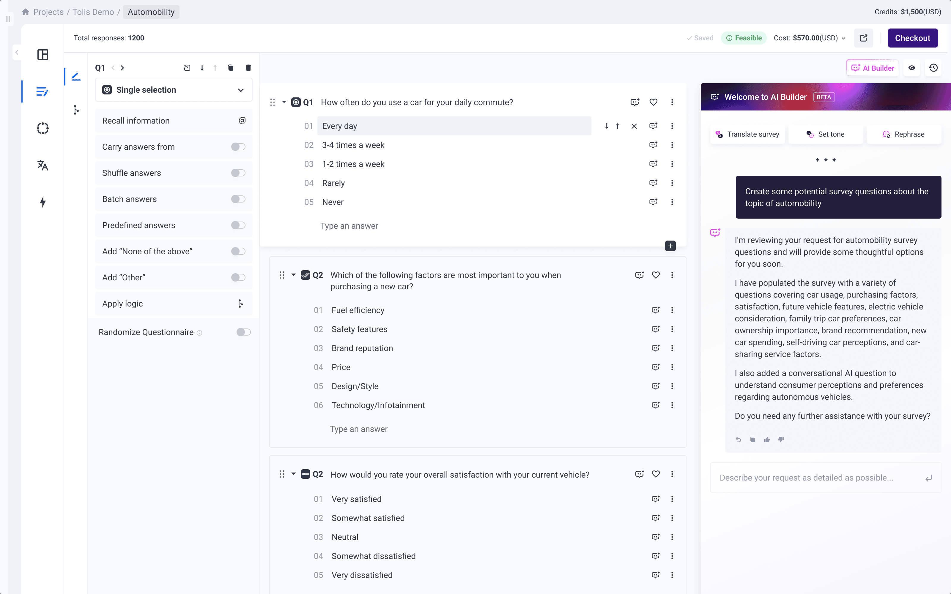 Questionnaire Builder interface screenshot
